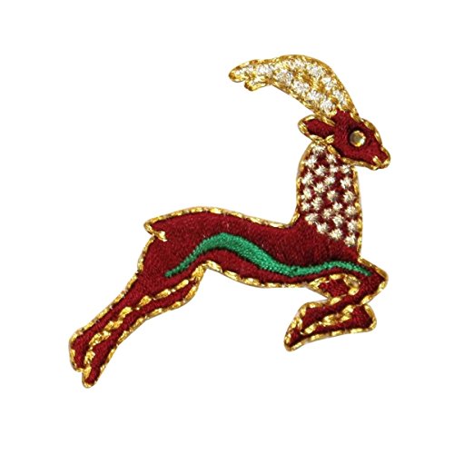 ID 0740 Gazelle Jumping Patch Reindeer Deer Craft Embroidered Iron On Applique