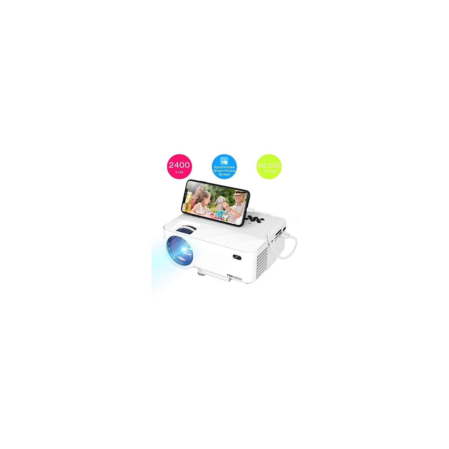 Mini Projector, TOPVISION 4000LUX Outdoor Movie Projector with Screen