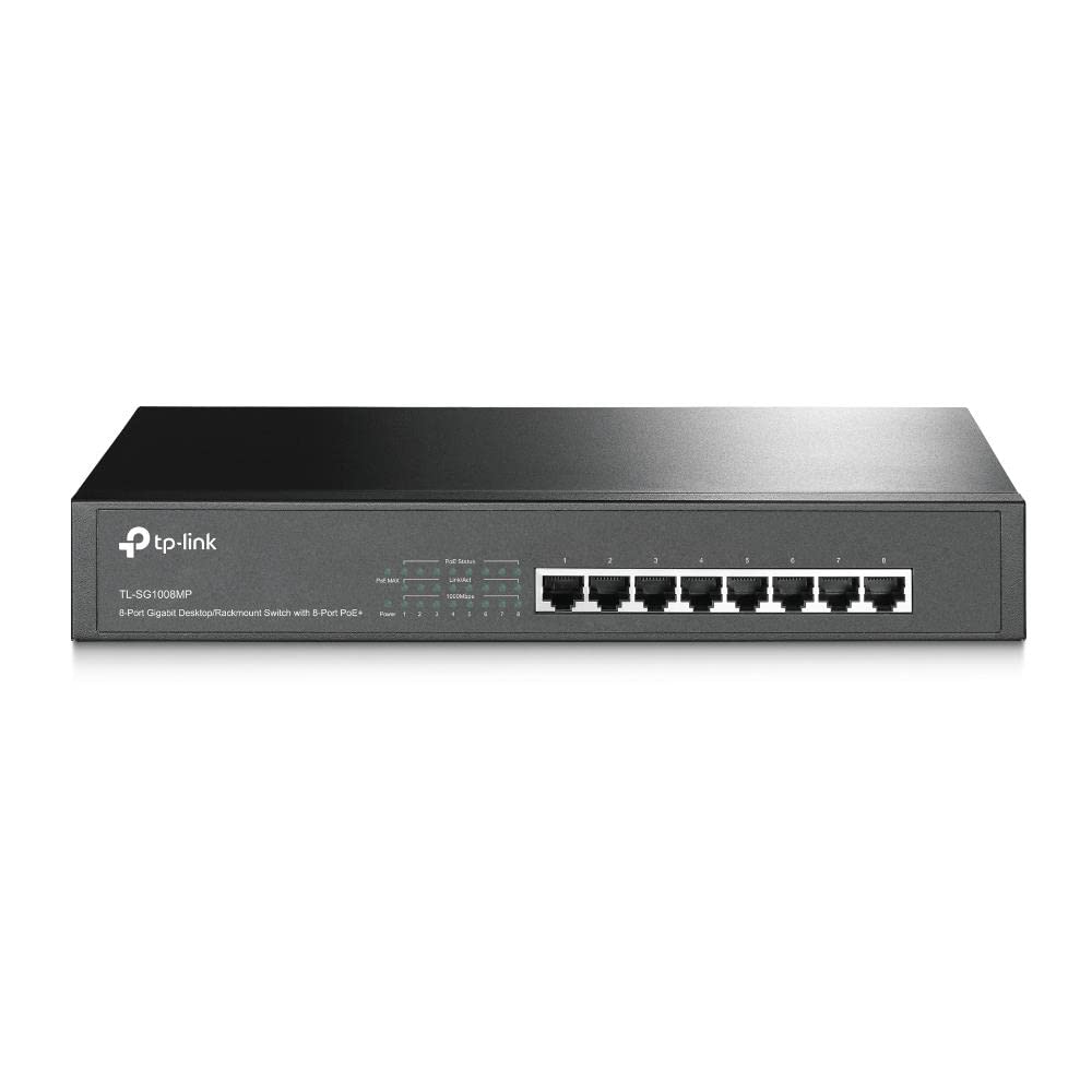 TP-Link TL-SG1008MP 8-Port Gigabit PoE Switch, 802.3af/at PoE+ Ports Network Switch up to 30 W for Each Port and 153 W for All Ports, Metal Casing, 13 inch Rack Mount/Desktop