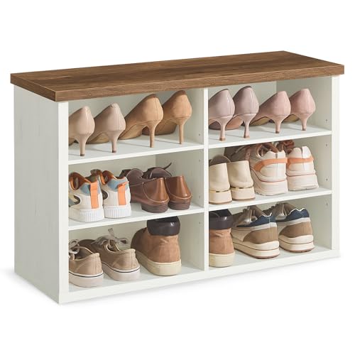 VASAGLE Schuhbank, Sitzbank mit Stauraum, 6 Fächer, 29,5 x 80 x 50 cm