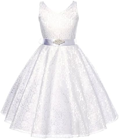 Hblld Lace V-Neck Flower Princess Girl Dress Size 16 White