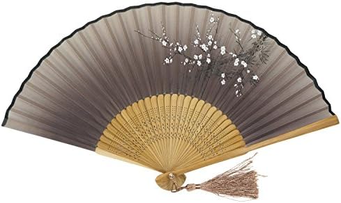 DawningView Japanese Folding Fan, with East Asian Ink Paintings/Suibokuga/Sumi-e (Plum Blossom, Brown)