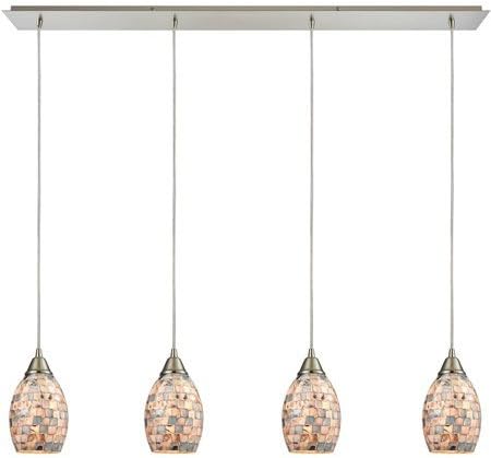 Pendants 4 Light With Satin Nickel Finish Gray Capiz Shell Glass Medium Base 46 inch 240 Watts - World of Lamp