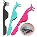 SOOKOO 3 Pieces Stainless Steel False Eyelashes Extension Applicator Remover Clip Tweezers Nipper Tool, Hot Pink+Black+Blue