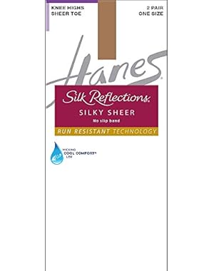 Silk Reflections Run Resistant No-Slip Band Knee Highs 2-Pair Pack