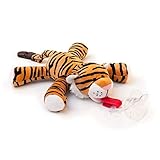 BabyHuggle Tiger Pacifier - Stuffed Animal Binky, Soft Plush Toy with Detachable Silicone Baby Dummy, Paci Clip Leash & Squeaky Sound. Teether Holder. Safe & Soothing Baby Shower Gift for Boys & Girls