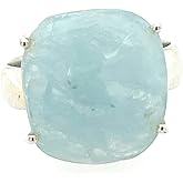 Natural Aqua Blue Aquamarine 925 Solid Sterling Silver Ring Size 8