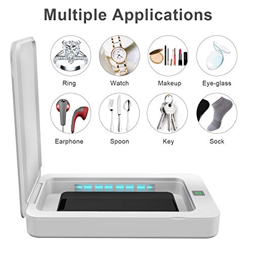Phone UV Sanitizer Portable UV Light Cell Phone Sterilizer Cleaner Aromatherapy Function Disinfector with USB Charging for Smart Phone Toothbrush Jewelry Watches (White)