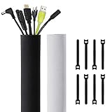 Kootek 118-Inch Cable Management Sleeves with Cable Ties, Neoprene Cable Organizer Cord Cover Wire Hider for TV Computer Office Theater (Black&White, Large)