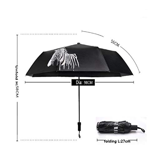 Color Changing Umbrella, Putars Folding Changing Color Zebra Print, Sunshade Parasol Rain Shade Anti-UV, Black, Opening Length 38.6" - Thumbnail 5