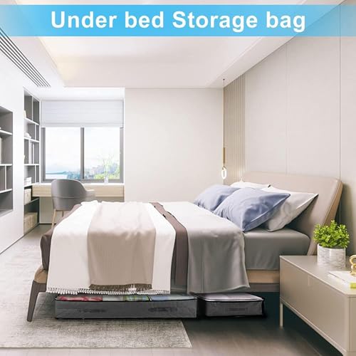 SKY-TOUCH 4PACK Underbed Storage Box, with Zip lock Bags - Under bed Storage Box with PVC Window for Clothes, Duvets, Comforters, Blankets, Bedding, Quilts - 100x50x18cm, Grey 90L