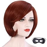 CAMTOP Women Short Bob Hair Wig Anime Costume Halloween Cosplay Party Wig with Eye Mask and Wig Cap, Reddish Brown
