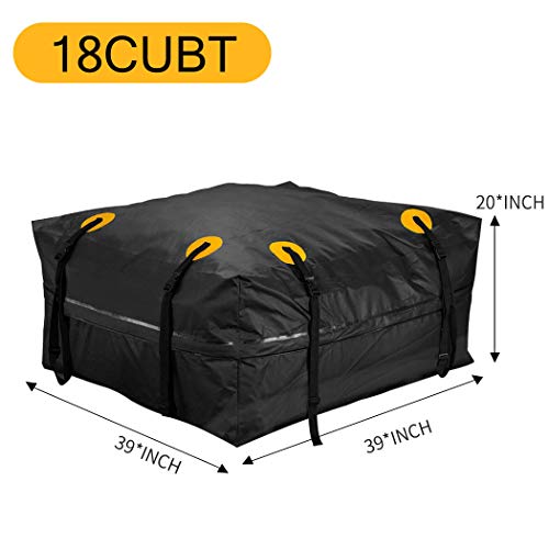 Car Roof Bag (18 Cubic Feet) with Protective Car Roof Mat & Storage Bag 1000D Waterproof Rooftop Cargo Carrier Heavy Duty Roofbag Excellent Military Quality Bag Fits All Cars with/Without Rack