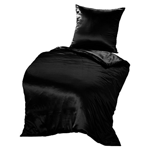 Thxsilk Seidenbettwäsche Set 2 Teilig, Bettbezug 155X 220 Cm Und 80 X 80 Cm Kissenbezug, Hypoallergen 19 Momme Maulbeerseide Bettwäsche, Ultra Weich Und Glatt, Schwarz