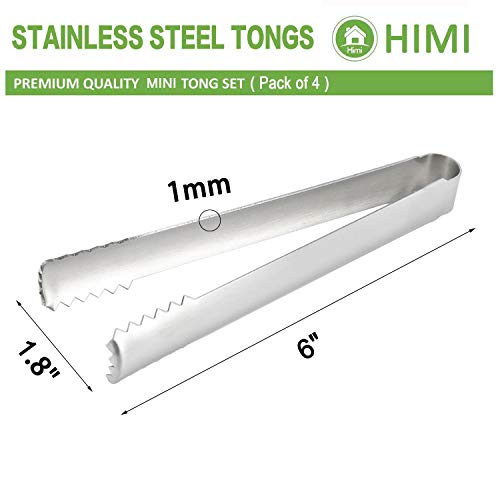 Himi Stainless Steel Ice Tongs Sugar Tongs 6-inch - Set of 4 - Mini Appetizers Serving Tongs Perfect for Home, Kitchen, Party