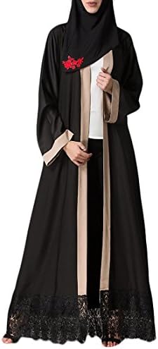 Jaycargogo Women's Elegant Muslim Kaftan Dubai Islamic Abayas Long Sleeve Maxi Dress