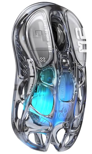 GravaStar Mercury M2 Souris de Jeu – Souris de Jeu MMO pour Ordinateur avec capteur Optique 26 000 DPI – Design léger évidé – 5 Boutons programmables – 5 Modes RVB Dynamic Lightsync (Transparent)