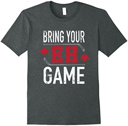 Mens Bring Your Eh Game Canadian Ice Hockey Distress T-Shirt Large Dark Heather