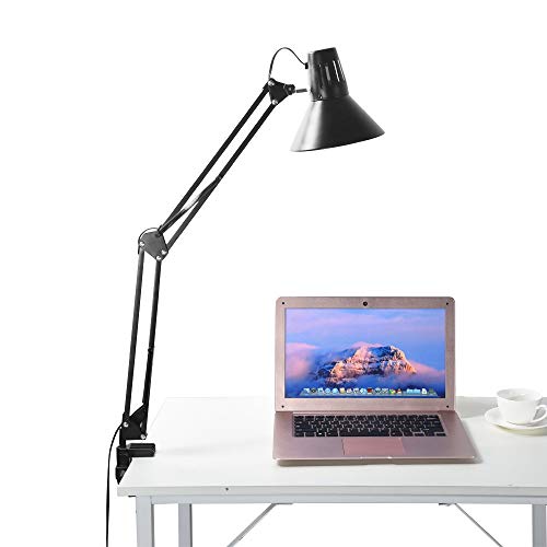 Cyhulu Metal Architect LED Table Lamp, Flexible Long Swing Arm Task Lamp with Clamp, Eye-care Drafting Desk Lamp for Study Reading Working