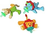 WubbaNub Infant Plush Pacifier - Limited Edition Set (Mango Monkey, Okey Dokey Dino, Little Lion)