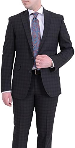 Kenneth Cole Charcoal Gray Shadow Plaid Two Button Suit With Peak Lapels