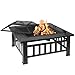 femor 32'' Fire Pit Table Outdoor, Multifunctional Patio Backyard Garden Fireplace Heater/BBQ/Ice Pit, Square Stove with Barbecue Grill Shelf and Waterproof Cover