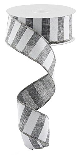 Grey White Striped Fabric Burlap Wired Ribbon (1.5 Inches x 10 Yards) : RX9148R7