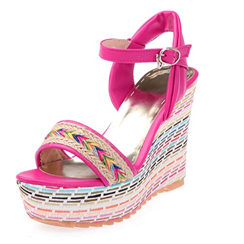 Womens-Casual-Roman-Sandals-Weave-Sole-Flatform-Wedge-Buckle-Ankle-Strap-Open-Toe-Sandals