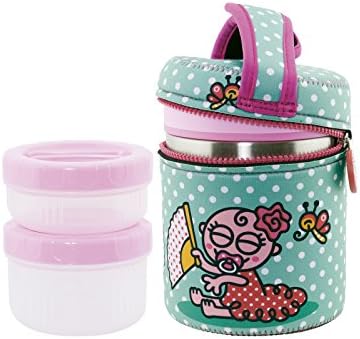Laken Thermo 34 Ounce Vacuum Insulated Food Jar, Stainless Steel + Neoprene Cover + 2 PP Containers, Katuki Saguyaki, Baby Flameca
