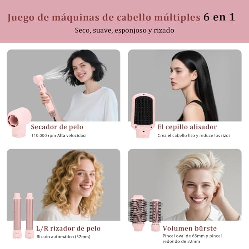 Sonew 6-in-1 Multi Hairstyler & Airstyler, 110,000 rpm, Hair Styler with Ions and Dryer, Automatic Curling Iron 32mm, Hot Air Brush 68mm/32mm, Straightening Brush