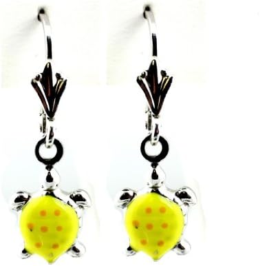 Sterling Silver Yellow Enamel Turtle Dangle Earrings