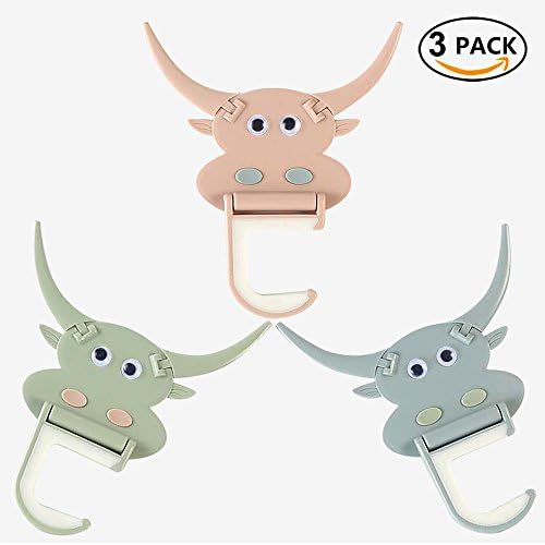 Self-Adhesive Wall Hooks, Ofargo Sticky Plastic Cartoon Mop/Broom Holder, Strong Towel Clothing Kitchen Hangers, Bathroom Office Grippers for Hanging Coats Clothes Key with Wall Mounted (Pack of 3)