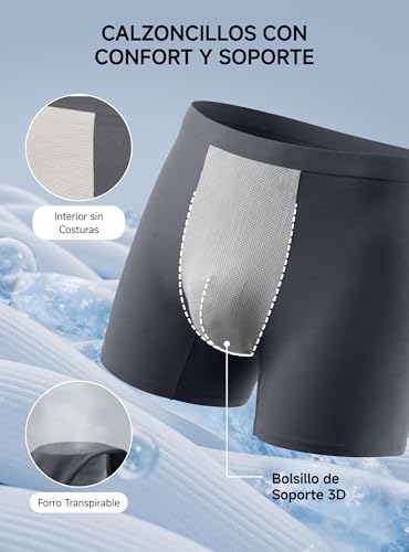 TRENDOUX Cool to the Touch Men's Boxer Briefs: Breathable Seamless Boxer Shorts, Slim Fit, Lightweight Stretch Fabric, Long Leg Anti-Roll, Ideal for Office and Daily Use, Pack of 3