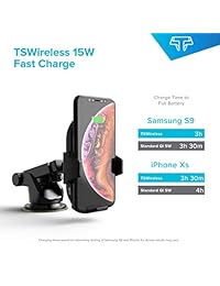 Techsmarter TSDrive Qi   Cargador inalámbrico rápido y soporte para coche para Samsung S10, 15 W También compatible con Samsung S9, S8, S7, Note 9, iPhone XR, XS, XS Max, 8, 8 Plus.