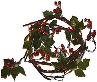 FANStek LED Lighted Artificial Brunch Garland With Berries With Timer , Perfect Home decoration ( 4.3 Ft)