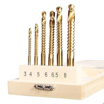 Generic 6Pcs 3/4/5/6/6.5/8 Mm Titanium Coated Drill Bits Hole Saw Grooving Set
