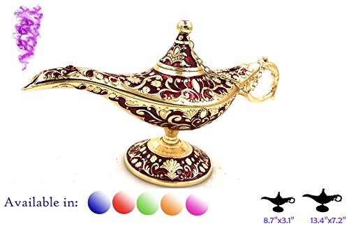 [LARGE - RED & GOLD] 13.4"x7.2" Legend Aladdin Magic Genie Light Lamp Pot Classic Color Brass Aladdin Genie Lamps Incense Burners