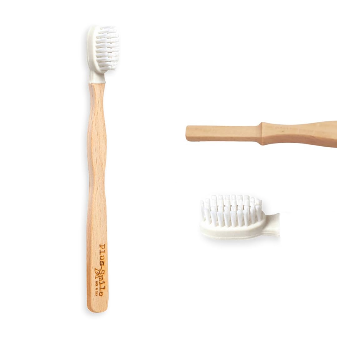 ONWOOD - Biodegradable and Compostable Beech Wood Biobrush, 100% Recyclable, Protects Teeth Enamel and Removes Plate, Rubber Head - 1 Toothbrush with White Head