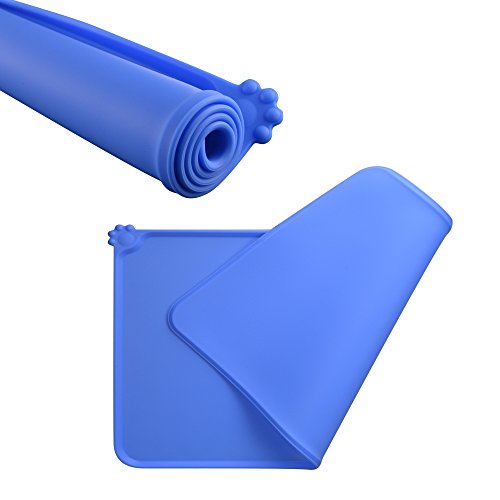 Guardians Dog Food Mat,Silicone Pet Feeding Mats,Non Slip Waterproof Cat Bowl Trays Food Container Placemat for Small Animals (18.5"x11.8", Blue)