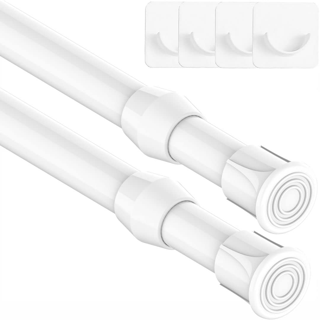 2PCS Net Curtain Rods Extendable Tension Rods for Net Curtains Spring Loaded Tension Rod for Kitchen, Bathroom, Wardrobe, DIY Projects, Diameter: 13mm(50-80CM/19.7-35.4Inch,White)
