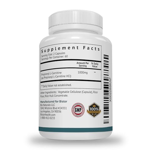Biovy High Absorption Propionyl-L-Carnitine (PLCAR) No Artificial Fillers - Effective Propionyl L Carnitine HCL Supplement to Support Blood Circulation - 120 Capsules