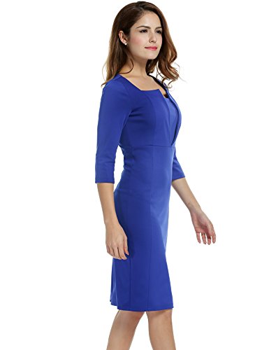 Sleeve Square Neck Bodycon Solid OL Party Package Hip Dress เดรส แฟชั่นชุดทำงาน ANGVNS ผู้หญิง 3/4