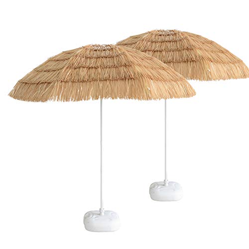 Caymus 8 ft Wooden Hula Thatched Tiki Umbrella Hawaiian Style Beach
