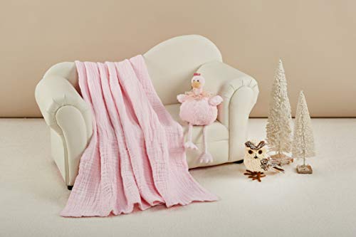 Baby Brielle 2-Piece Pink Essential Gift Set 6 Layer Thick Muslin Multifunctional Bath and Sleep Quilt 40" x 43" with Plush Toy Gift Set + Greeting Card for Newborns, for Infants and Toddlers Girl - Thumbnail 6