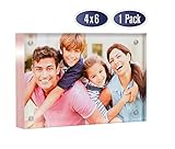 Acrylic Picture Frame 4x6 with Rose Gold Edges - Double Sided Magnetic Photo Frame, 24 mm Thick Clear Picture Frame, 4 x 6 Inches Acrylic Frame, Modern and Self Standing for Desktop Display (1 Pack)
