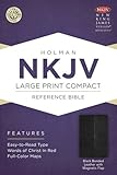 NKJV Large Print Compact Reference Bible, Black Bonded Leather with Magnetic Flap