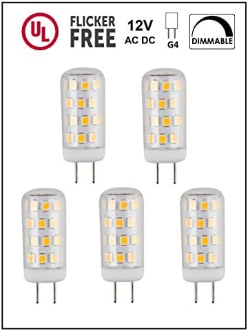 UL Listed, G4 LED Light Bulb, 5 Pack, 3 Watt, Dimmable, 330 Lumen, Daylight 5000K, 360 degree Beam Angle, 12 Volt, 35W Equivalent, JC BiPin G4 Halogen Replacement Bulb