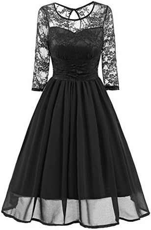 Avril Dress Women's 1950s Vintage Grace Princess Style Floral Lace 3/4 Sleeve Formal Cocktail Swing Dress-XXL-Black