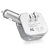 Elepower  10.5W Travel Charger with Foldable AC Wall / DC Plug and Dual Smart USB Ports Car Charger for iPad Air / mini, iPhone 7 / 6s / 6 / Plus, Galaxy S/J Series, LG, Nexus, HTC and More-Silver