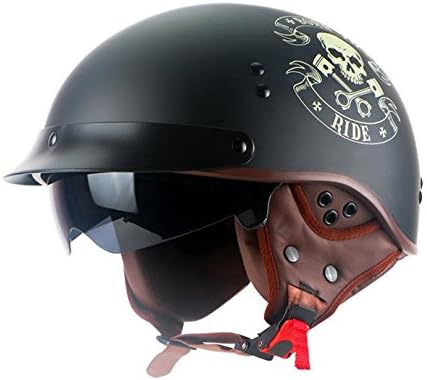 Oldcastle Half Face Motorcycle Helmet | Drop Down Internal Sun Visor | Polycarbonate Shell | Washable Liner | DOT Certificate